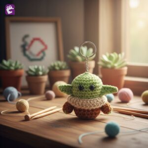 Cute crochet Baby Yoda keychain for sale