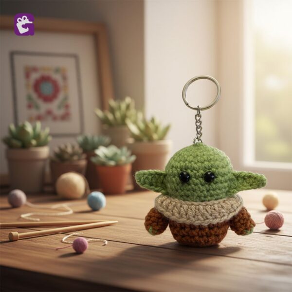Cute crochet Baby Yoda keychain ready to buy