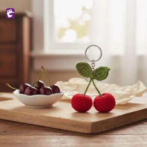 Order handmade crochet cherries keyring