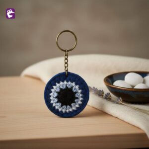 Get handmade crochet blue evil eye keychain gift